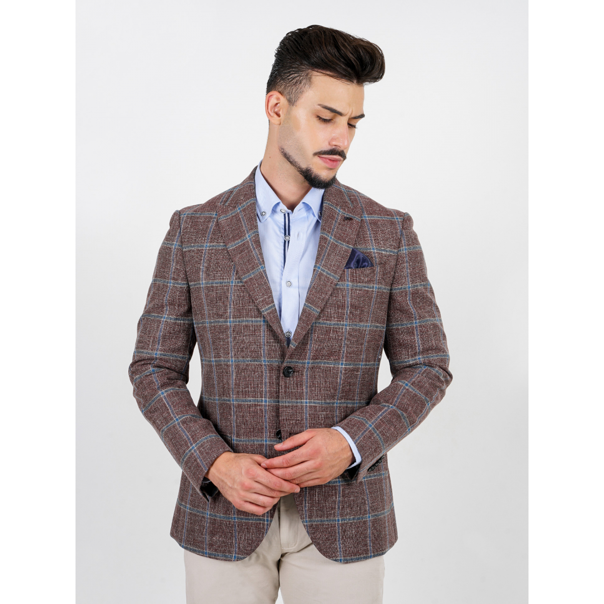 Blazer de padrão xadrez lã e algodão